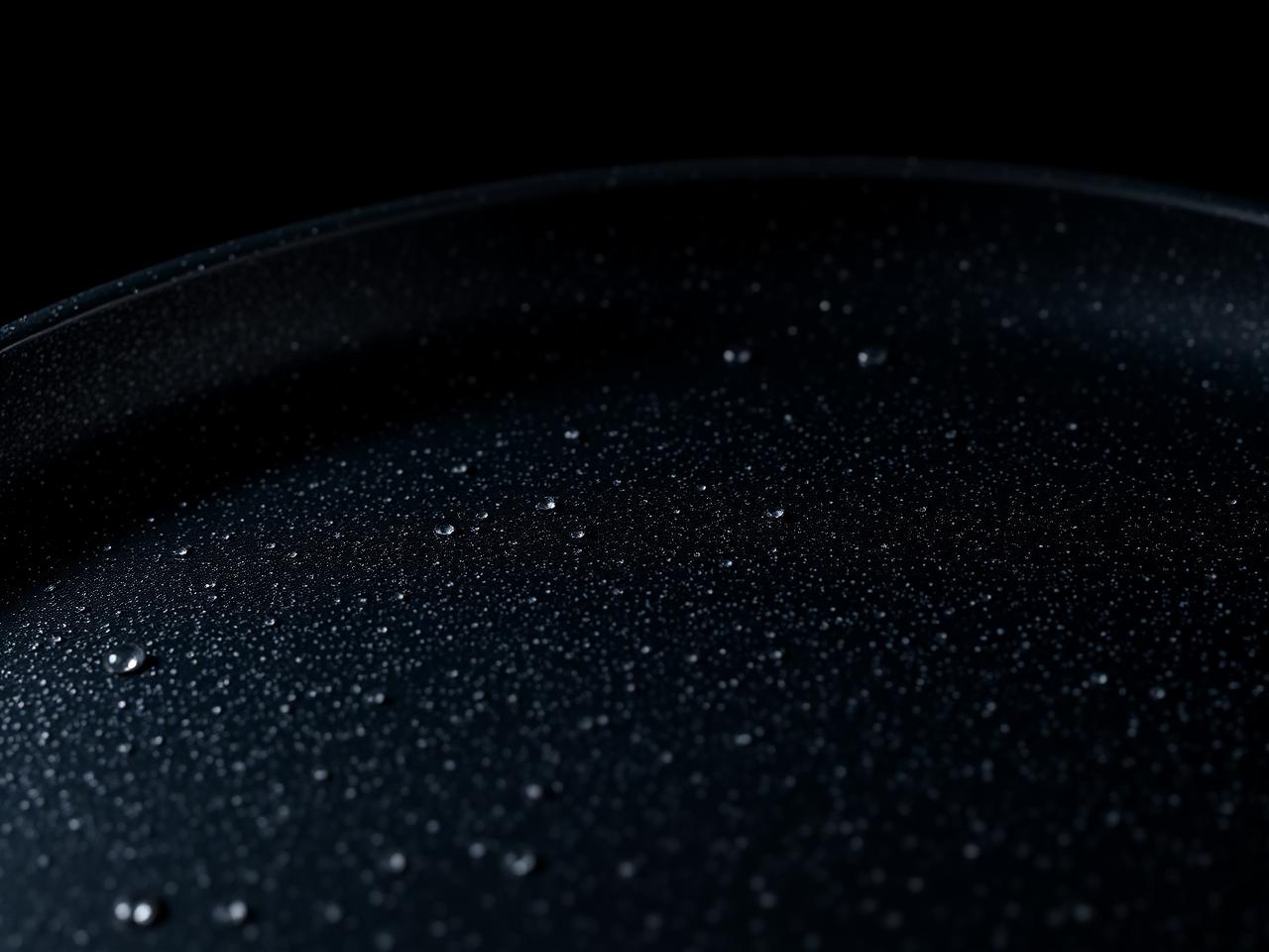 Close-up of the Wellora non-stick surface with water droplets sliding across the ceramic coating
